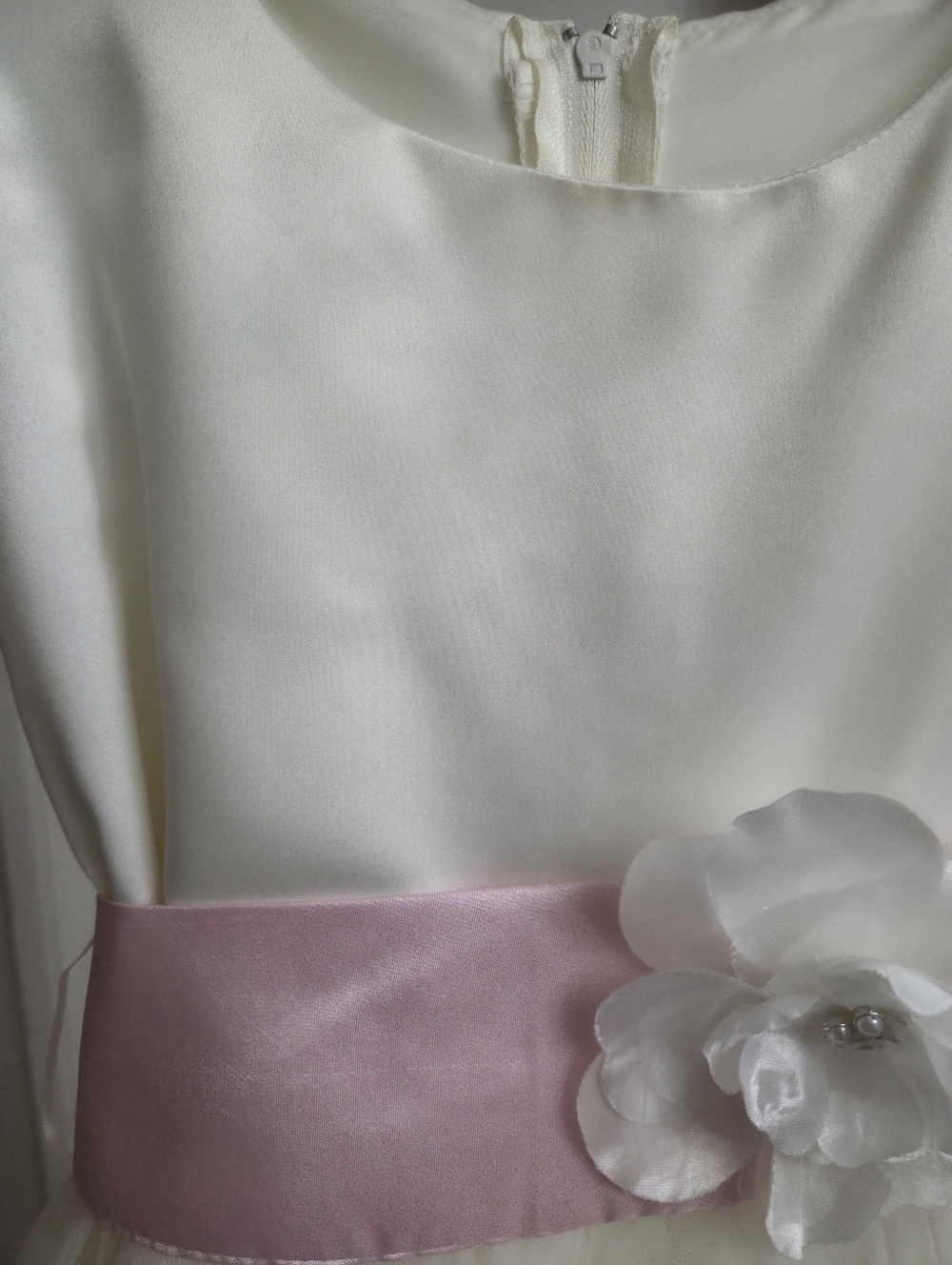Ivory Tulle Flower Girl Dress with Pink Sash. First Communion Dress. Girl Dress. - Picture 10 of 11